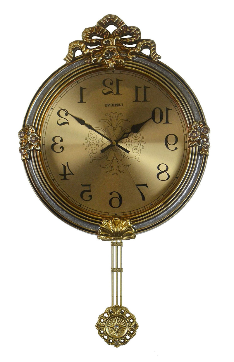 Silent Pendulum Ornate Round Wall Clock (626560) - Gold / Silver