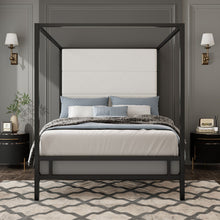 Load image into Gallery viewer, Modern Canopy Bed With Tall Upholstered Headboard
