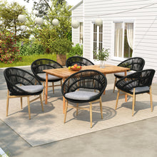 Load image into Gallery viewer, Cyril - Outdoor Patio 7 Piece Dining Set With Wicker Chairs And Table - Dark Gray / Teak
