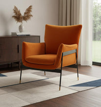 Load image into Gallery viewer, Velvet Solid Color Flared Arms Wingback Chair Metal Black Legs - Orange
