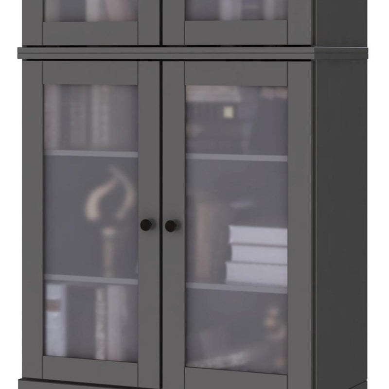 Solid Wood Adjustable Six Tier Library Bookcase With Four Doors (751353) - Gray