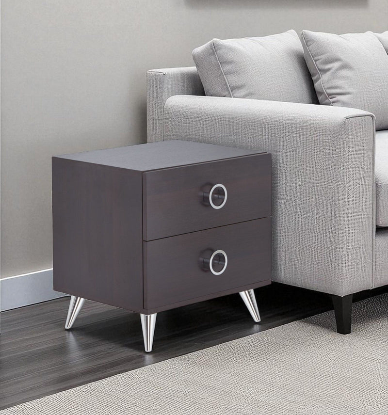 End Table With Two Drawers - Silver And Espresso