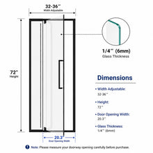 Load image into Gallery viewer, Semi-Frameless Pivot Hinged Shower Door, Reversible Design
