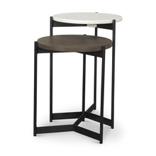 Load image into Gallery viewer, Marble Solid Wood And Metal Round Nested Tables (Set of 2) - Black And Dark Brown
