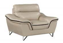 Load image into Gallery viewer, Leather Match Solid Color Pillow Top Arms Silver Legs - Beige
