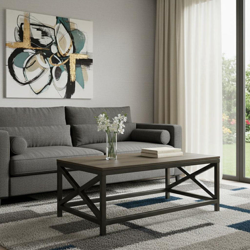 Solid Wood And Iron Coffee Table - Black