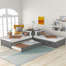 Load image into Gallery viewer, L Shaped Platform Bed With Trundle And Drawers Linked With Built In Desk
