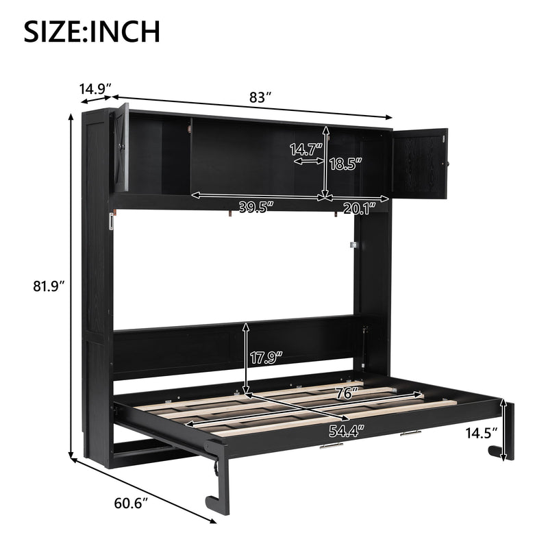 Full Size Murphy Bed With Storage Cabinets - Black