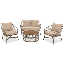 Load image into Gallery viewer, Bohemia-Inspired 4 Person Outdoor Seating Group With Removable Cushions, Conversation Patio Set With Wood Tabletop - Beige

