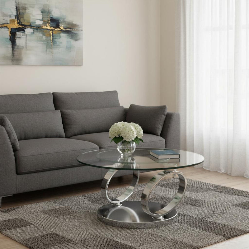 Metal And Glass Round Coffee Table - Clear / Silver