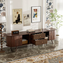 Load image into Gallery viewer, 70" TV Stand With Tambour Doors And Fluted Drawers - Dark Brown

