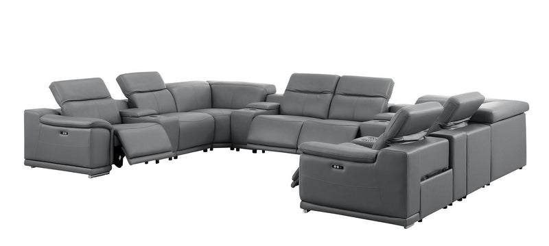 Leather Modular U Shaped Twelve Piece Corner Sectional With Console - Battleship Gray