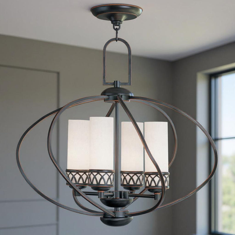 21" Four Light Dimmable Chandelier With Shades - Bronze