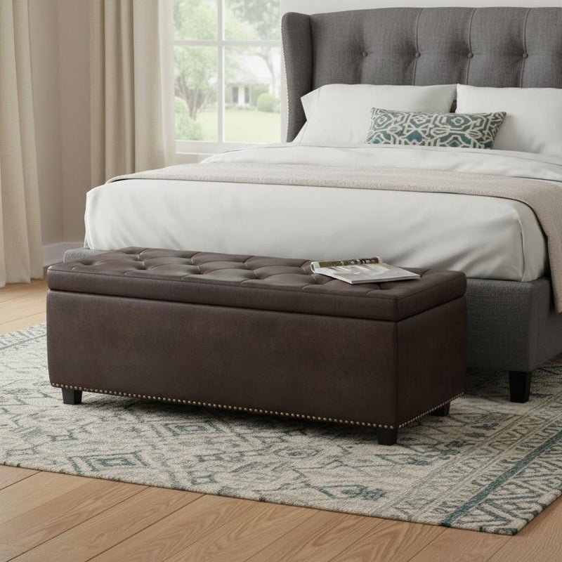 Storage Upholstered Ottoman - Dark Brown / Brown