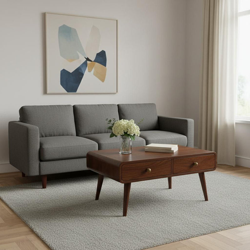 Solid Wood Coffee Table With Four Drawers - Walnut