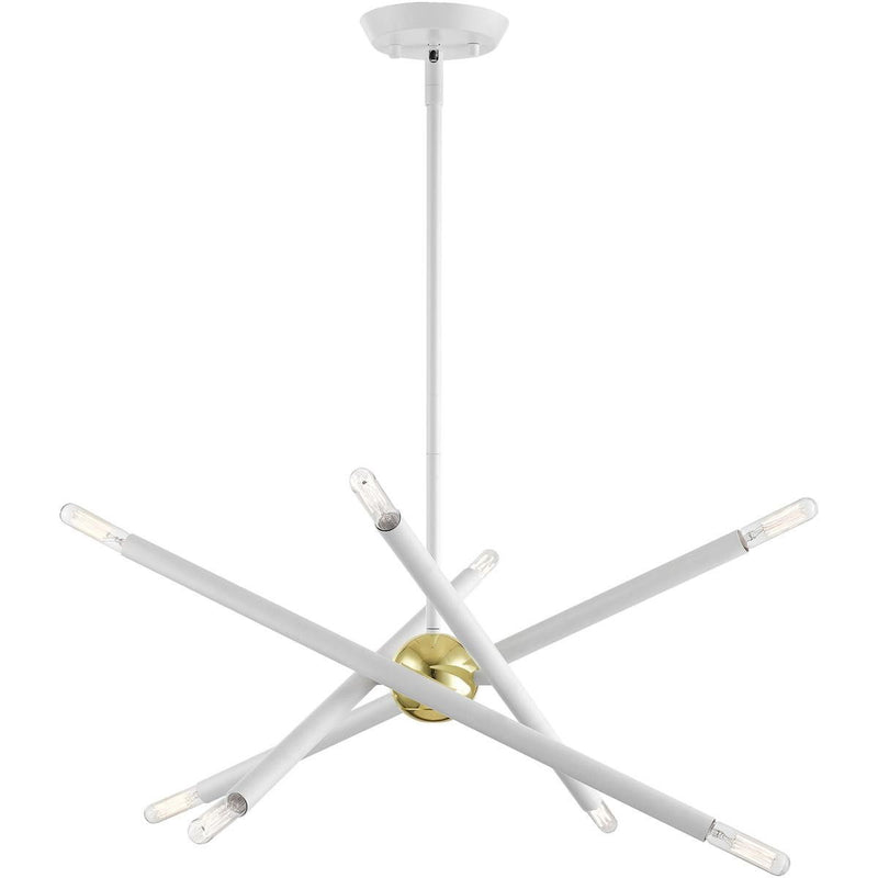 Eight Light Dimmable Chandelier With Shades - White