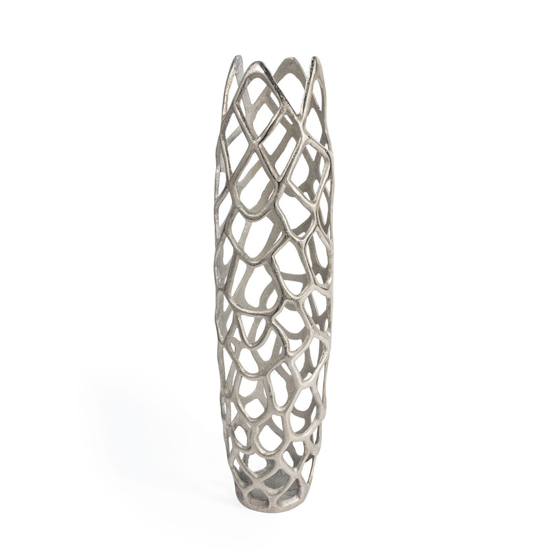 Abstract Pierced Oval Floor Vase - Silver