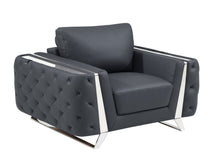 Load image into Gallery viewer, Faux Leather Tufted Arm Chair - Dark Gray And Silver
