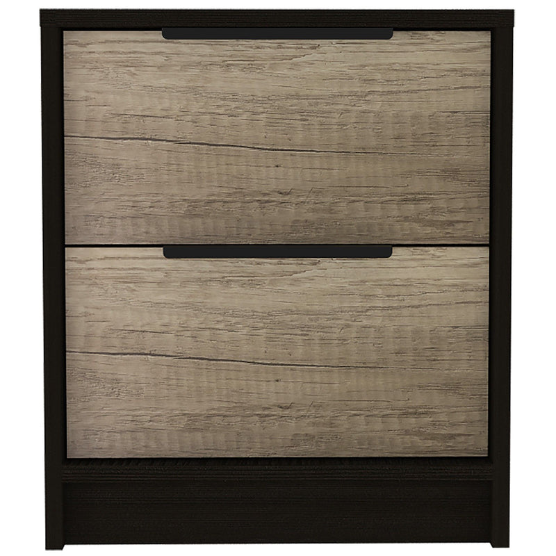 Open Compartment Two Drawer Nightstand - Black