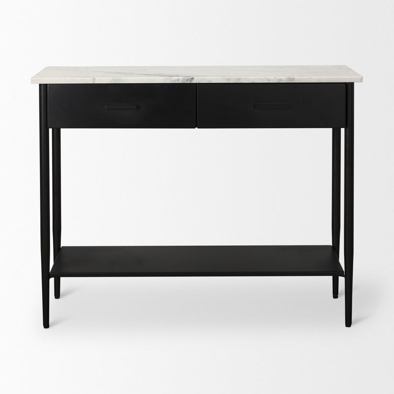 Console Table With Shelf Two Drawers - White / White