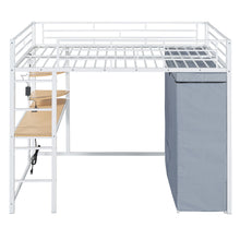 Load image into Gallery viewer, Loft Bed With Desk, Shelves, Power Outlet, LED Light And Wardrobe
