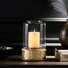 Load image into Gallery viewer, Lippert Boho Handcrafted Mango Wood Hurricane Candle Holder With Tempered Glass And Metal Accents, Large - Natural

