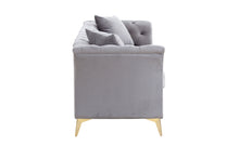 Load image into Gallery viewer, Modern Chesterfield Curved Sofa Tufted Velvet Couch 3 Seat Button Tufed Couch with Scroll Arms and Gold Metal Legs Grey
