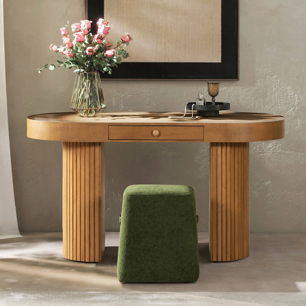 Jesse - Single Drawer Fluted Oval Console Desk - Honey Brown