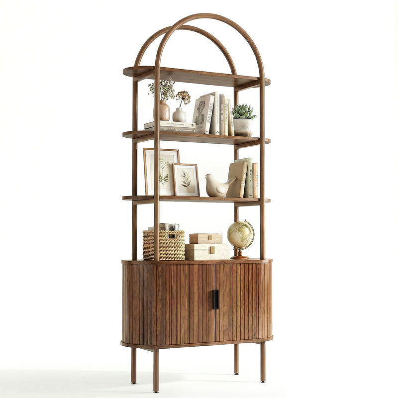 Four Tier Etagere Bookcase With Two Doors - Brown