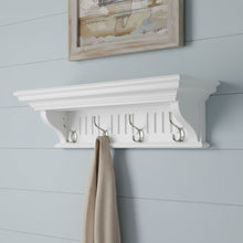 Load image into Gallery viewer, 28" Solid Wood Four Hook Wall Mount Coat Rack - White
