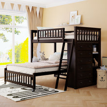 Load image into Gallery viewer, Wooden Twin Over Full Bunk Bed With Six Drawers And Flexible Shelves,Bottom Bed With Wheels,Espresso(OLD SKU:LP000531AAP)
