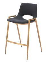 Load image into Gallery viewer, 26" Faux Leather And Steel Low Back Counter Height Bar Chairs (Set of 2) - Black / Gold
