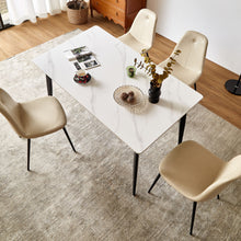 Load image into Gallery viewer, Dining Table Round White Sintered Stone Top Heavy Duty Metal Legs Waterproof Surface For Kitchen Dining Room Or Office Furniture - White / Black
