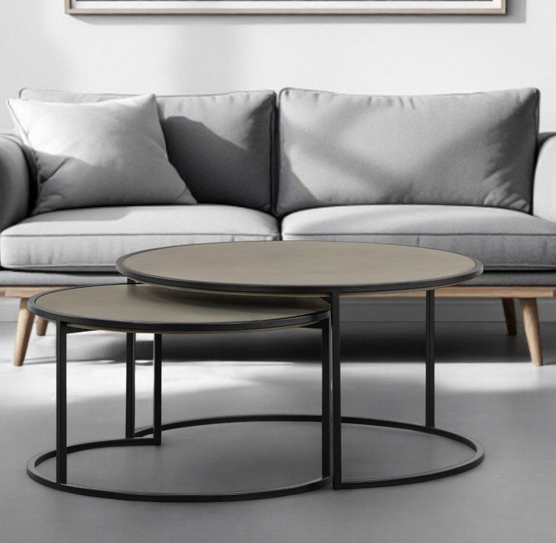 Concrete And Metal Round Nested Coffee Tables (Set of 2) - Gray And Black