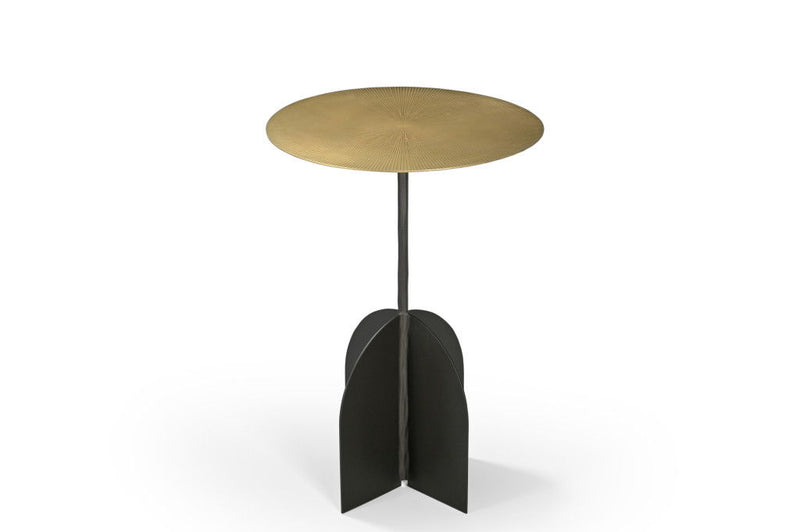 Brass Iron Round Pedestal End Table - Black