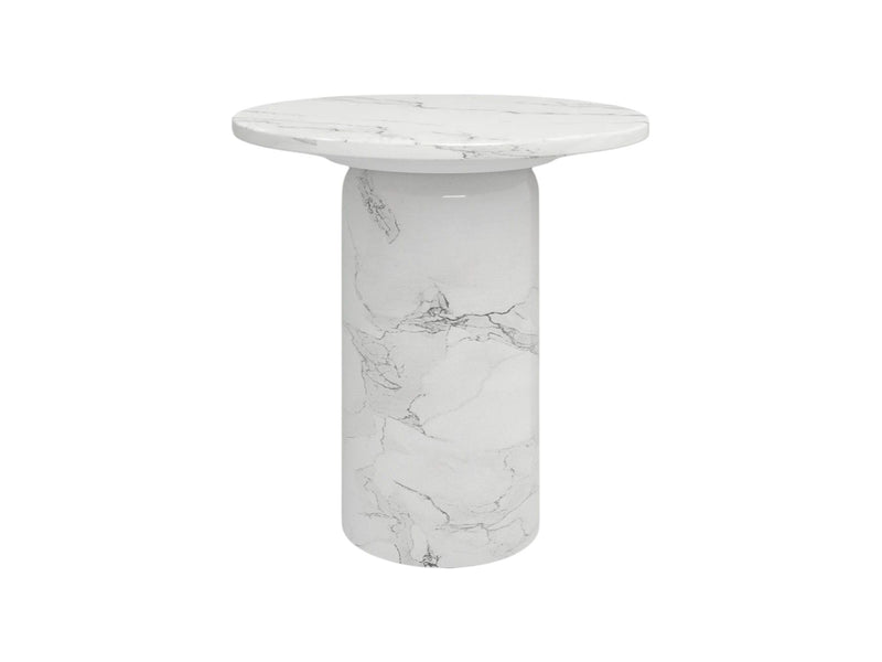 16" Marble And Wood Round Pedestal End Table - White