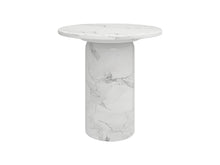 Load image into Gallery viewer, 16" Marble And Wood Round Pedestal End Table - White
