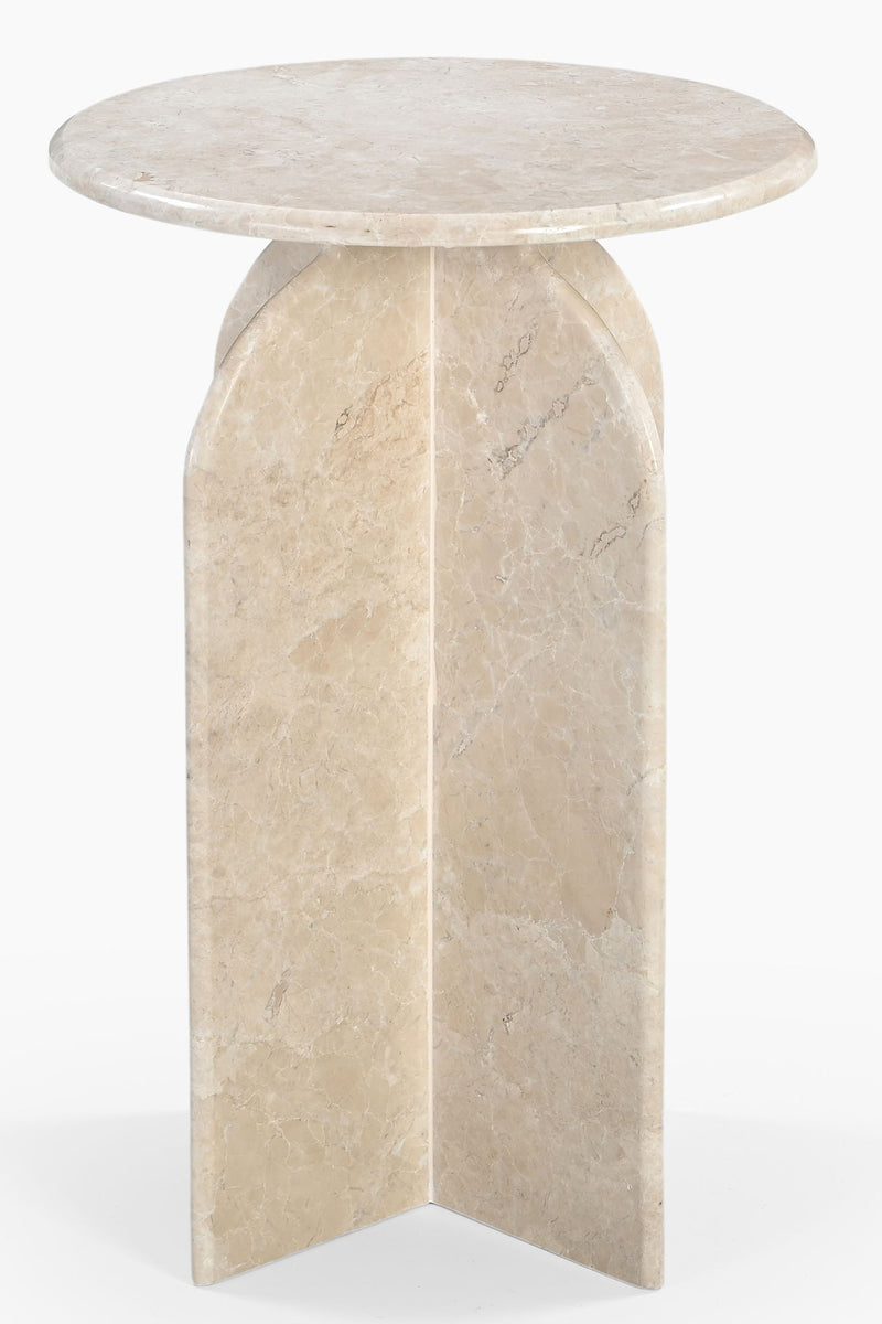 Marble Round Pedestal End Table - Cream
