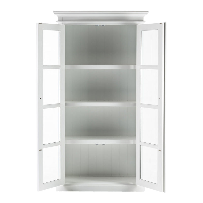 Wood And Glass Double Door Storage Cabinet - White
