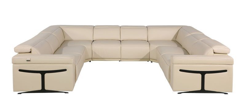 Power Reclining Italian Leather U Shaped Eight Piece Corner Sectional With Console - Beige
