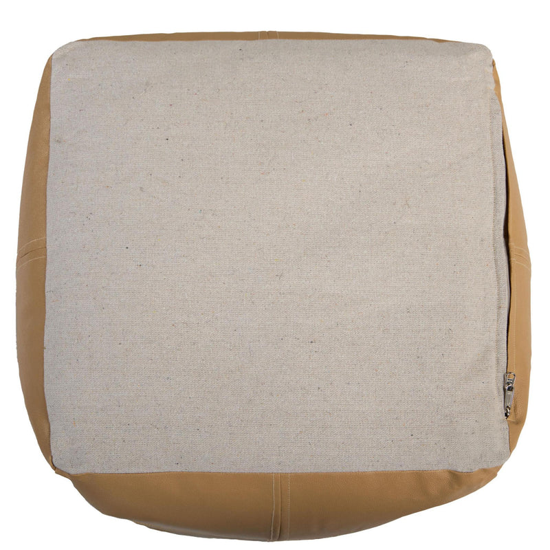 Faux Leather Cube Pouf Ottoman - Tan