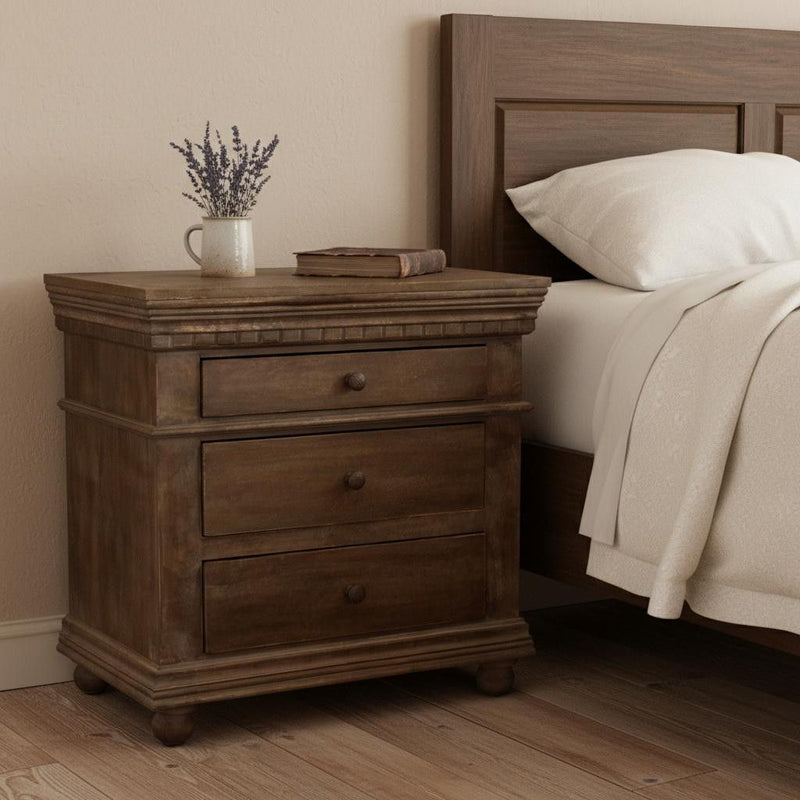 Wood Three Drawer Nightstand - Solid