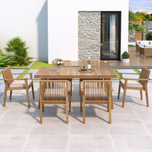 Load image into Gallery viewer, 7 Piece Patio Furniture Set Acacia Wood Table And 6 Heavy Duty Cushioned Chairs
