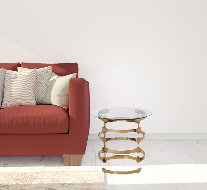 21" Glass Iron Round End Table - Champagne