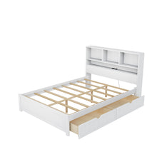Load image into Gallery viewer, Platform Bed With Bookcase Headboard, Built-In Downlight, Charging Station, And 2 Side Drawers
