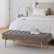 Load image into Gallery viewer, Thorian - Luxury Upholstered Ottoman Bench With Channel Tufting And Metal Base - Gold / Gray

