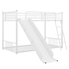 Load image into Gallery viewer, Metal Bunk Bed with Slide, Twin over Twin, White
