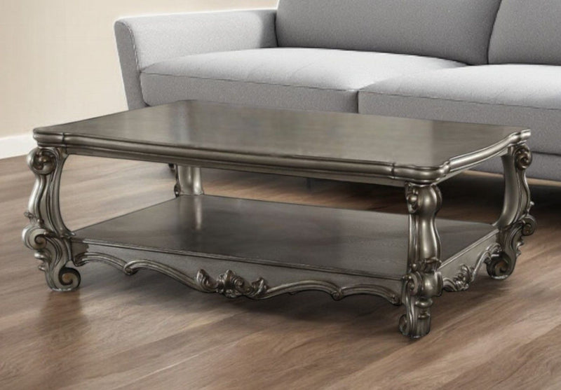 Polyresin Coffee Table With Shelf - Gray