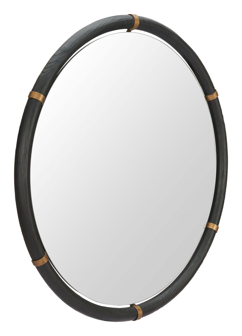 39" Glass Round Rope Hanging Accent Mirror - Black