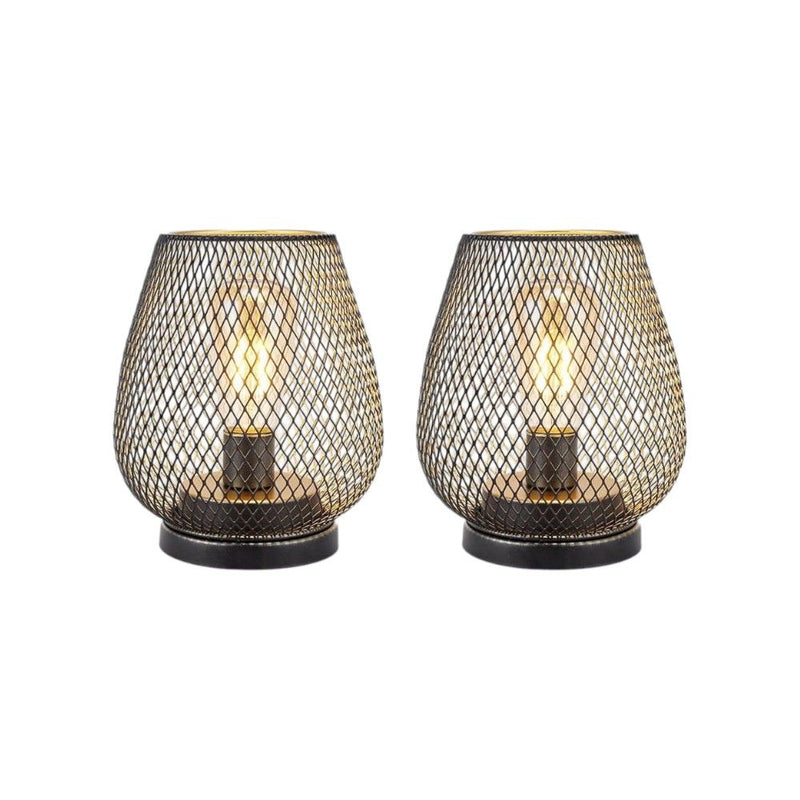 Pierced Geometric Cordless Lantern Lamps (Set of 2) - Antiqued Bronze